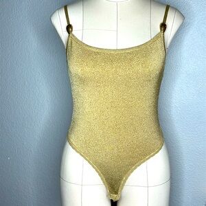 90’s Donna Karan New York metallic thong bodysuit
